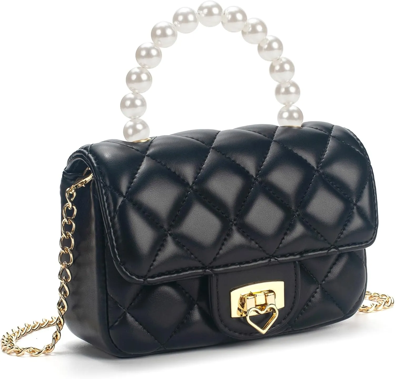 Girls Purses for Kids, Toddler Crossbody Bag with Pearl Handle, Kids Chain Handbag Heart Purses for Girls