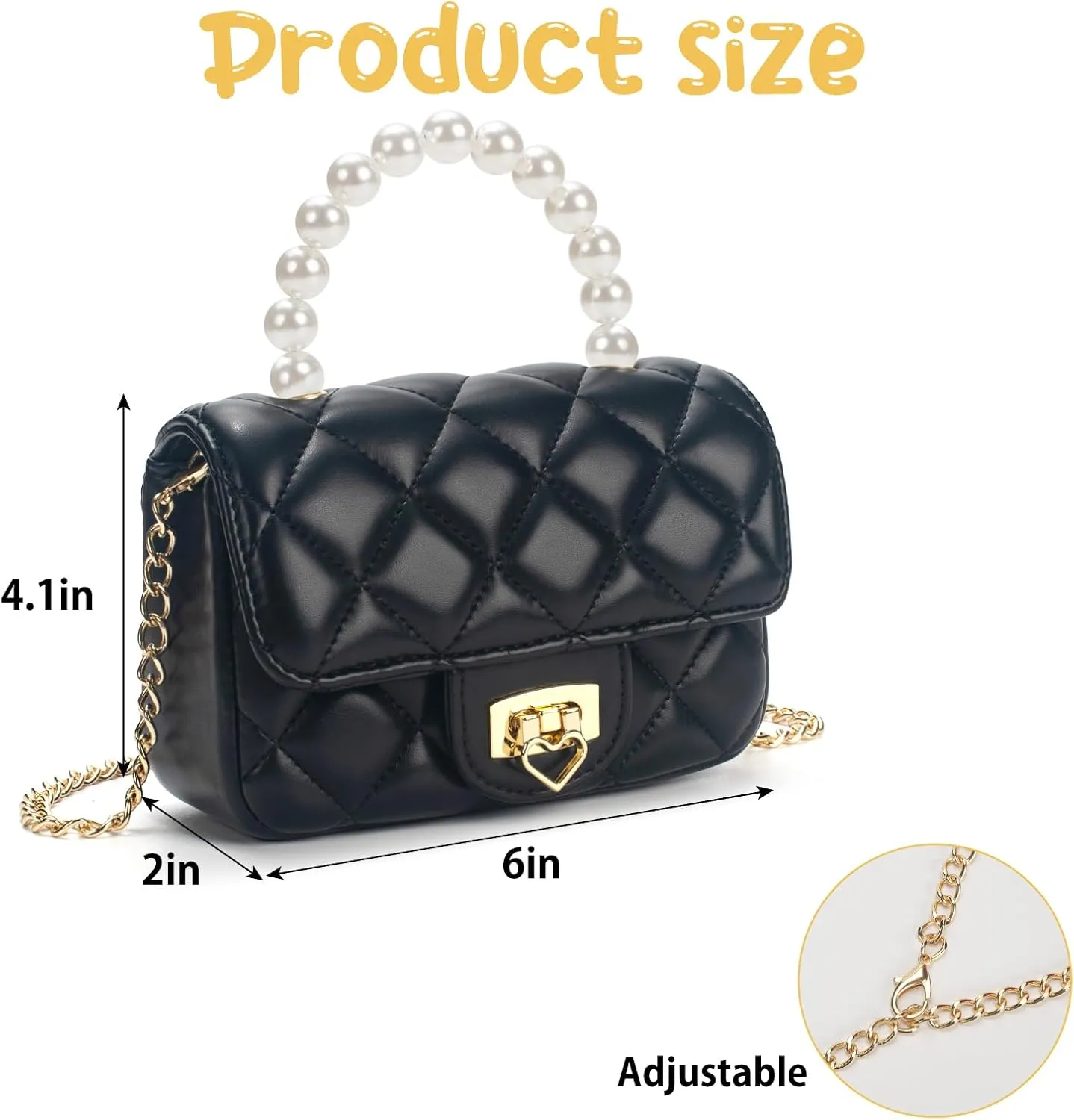 Girls Purses for Kids, Toddler Crossbody Bag with Pearl Handle, Kids Chain Handbag Heart Purses for Girls