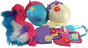 Girls Tea Party Hats Purses Boas Dress Up Play Set for 4 Sun Hats Costumes