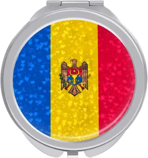 Glittering Heart Pattern Moldova Compact Mirror Pocket Mirror Portable Mini Makeup Mirror Handheld Double-Sided Magnifying