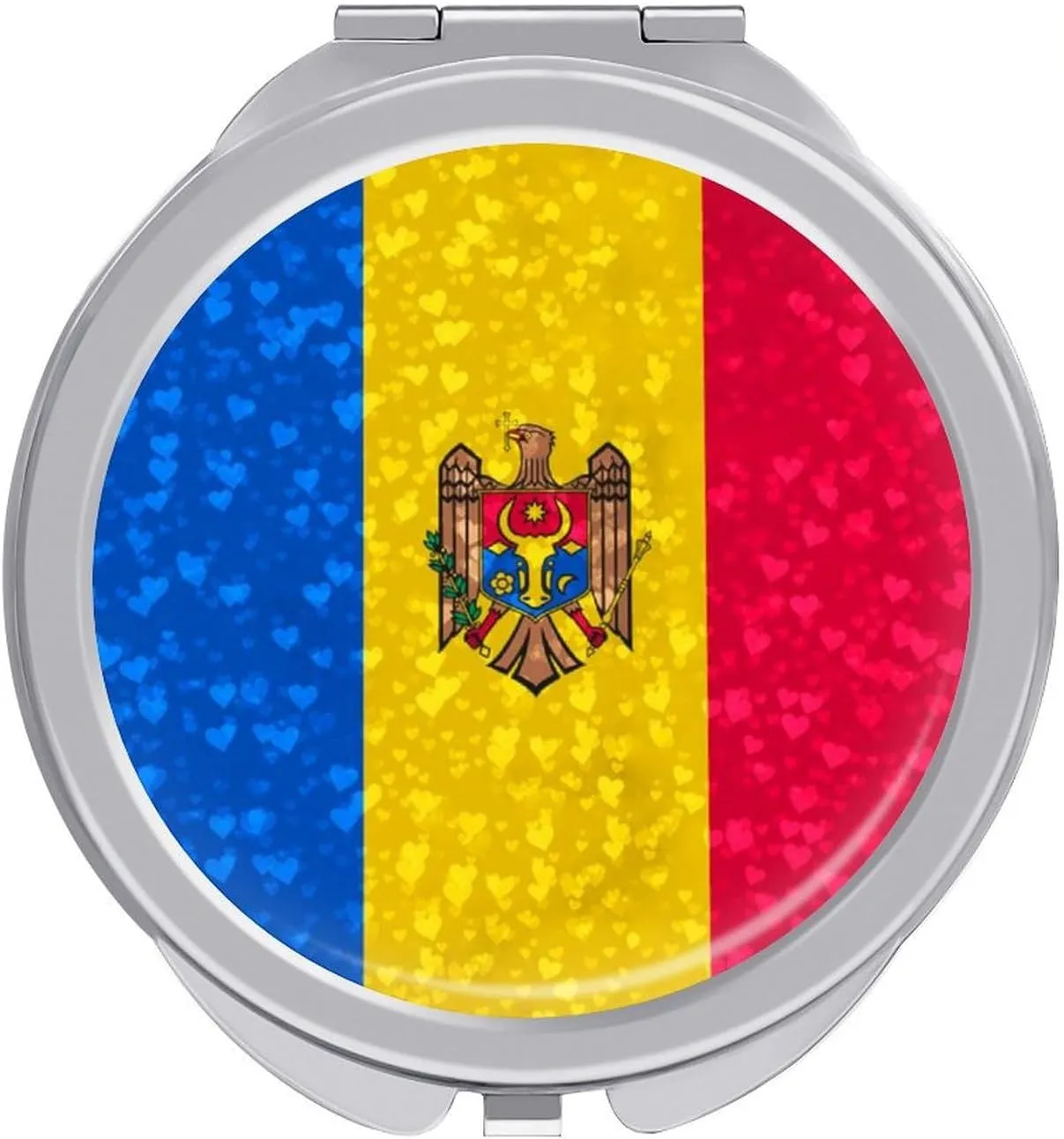 Glittering Heart Pattern Moldova Compact Mirror Pocket Mirror Portable Mini Makeup Mirror Handheld Double-Sided Magnifying