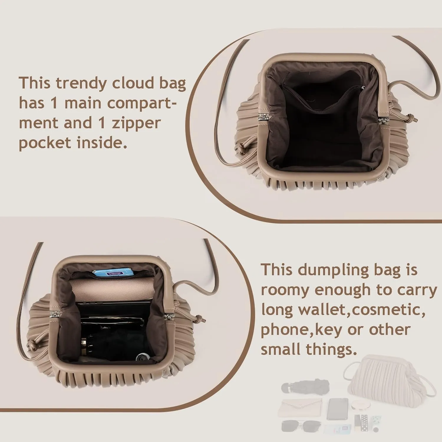 GLITZALL Clutch Purse and Dumpling Bag for Women,Designer Cloud Handbag and Ruched Bag with Detachable Shoulder Strap