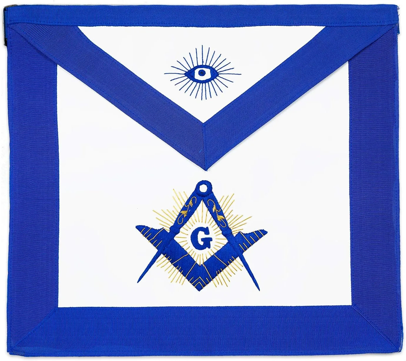 Gold Shining Square & Compass Master Mason Masonic Apron - [Blue & White]