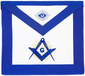 Gold Shining Square & Compass Master Mason Masonic Apron - [Blue & White]