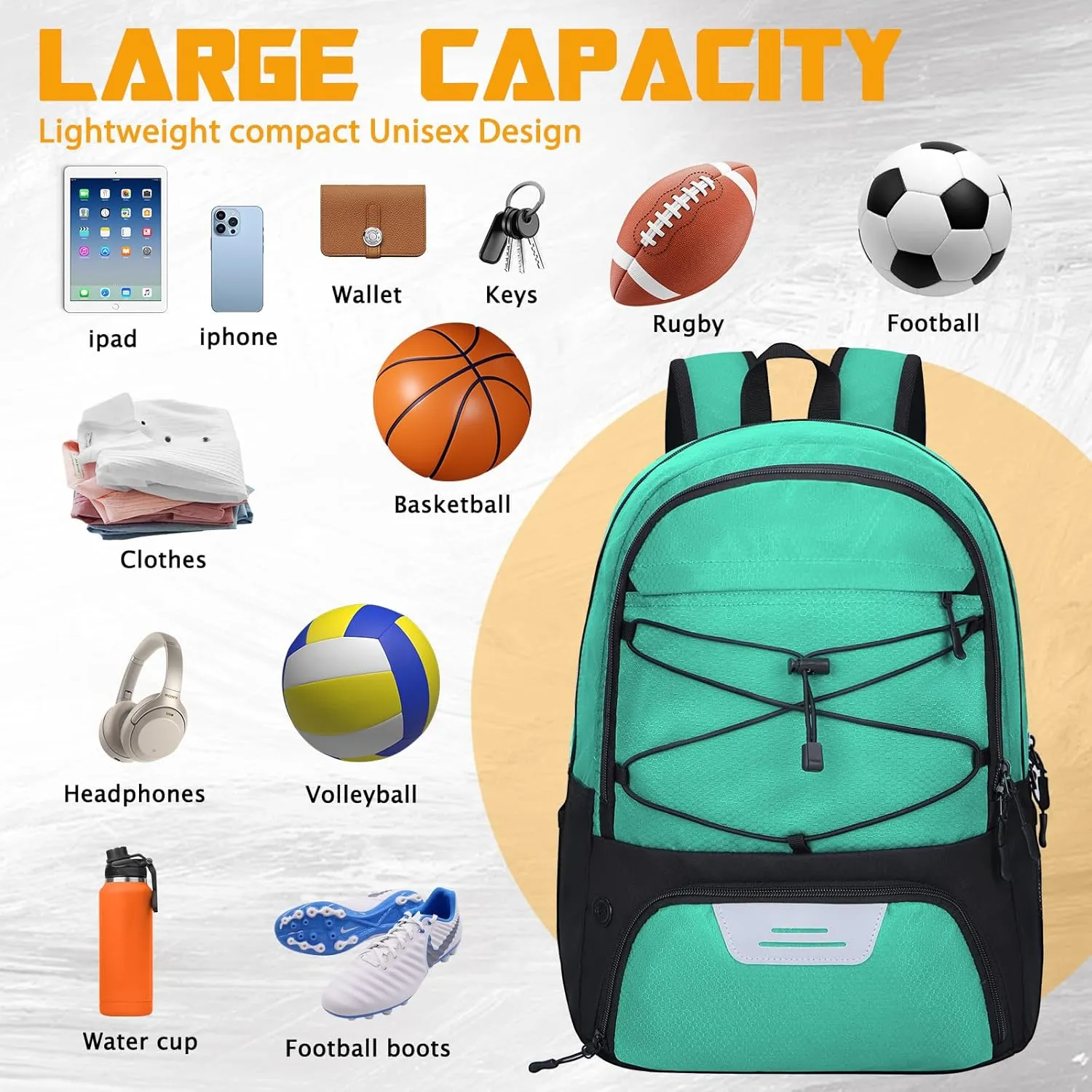 Goloni Soccer Backpack,Soccer Bag with Ball Holder & Shoe Compartment,Large Sports Bag for Basketball, Volleyball,Football