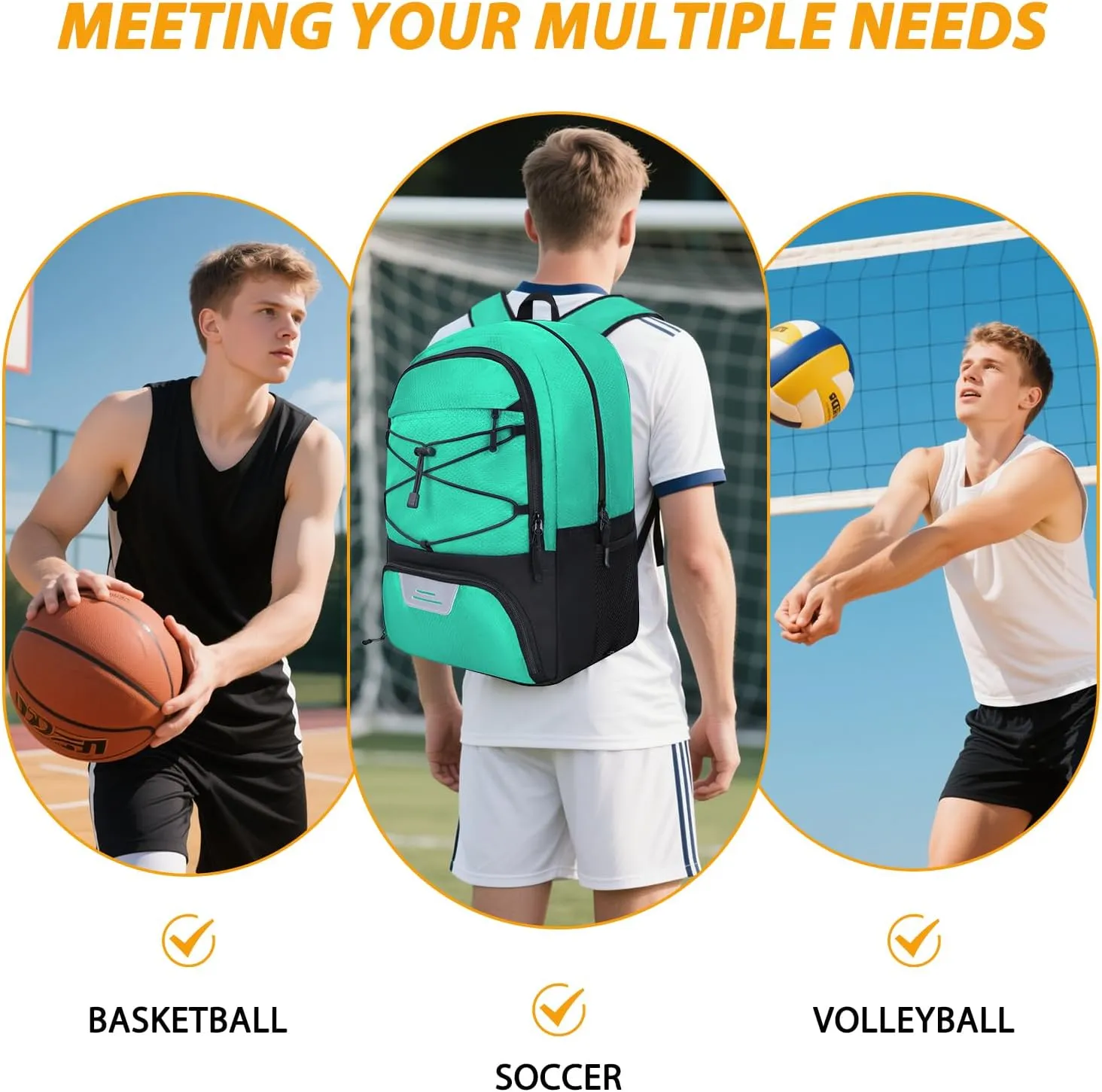 Goloni Soccer Backpack,Soccer Bag with Ball Holder & Shoe Compartment,Large Sports Bag for Basketball, Volleyball,Football