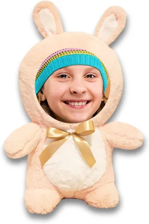 Goodies & Cheers Funny Face Plush Stuffed Animals Bunny, Personalized Face Photo Throw Pillows Pink Rabbit, Custom Gag Gift for Birthday, Valentine's Day, Christmas (Pink Bunny)