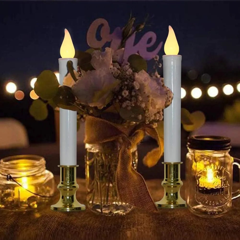 GOOTHY Christmas Window Lights, Automatic Timer LED Flickering Candles with Gold Base (6/18 Hour Timer), 9'' LED Battery Operated for Indoor Table Party Decor - Set of 4