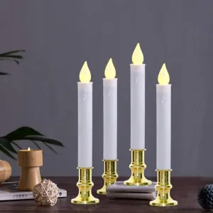 GOOTHY Christmas Window Lights, Automatic Timer LED Flickering Candles with Gold Base (6/18 Hour Timer), 9'' LED Battery Operated for Indoor Table Party Decor - Set of 4