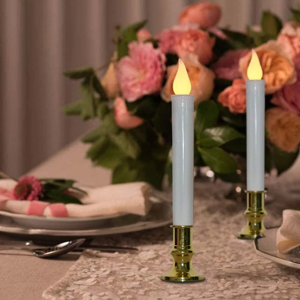 GOOTHY Christmas Window Lights, Automatic Timer LED Flickering Candles with Gold Base (6/18 Hour Timer), 9'' LED Battery Operated for Indoor Table Party Decor - Set of 4