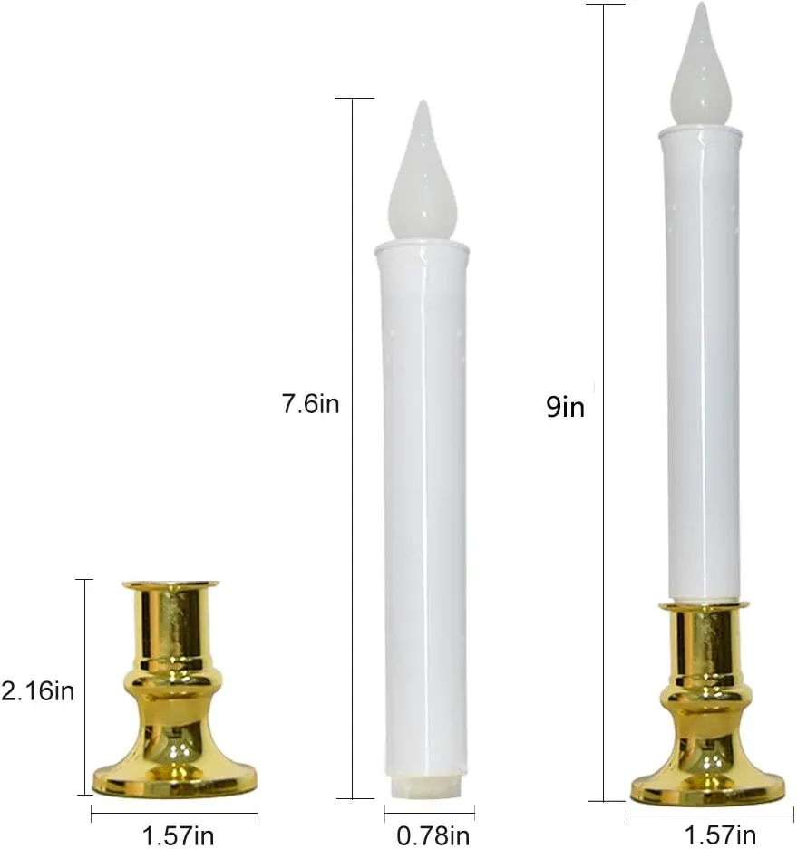 GOOTHY Christmas Window Lights, Automatic Timer LED Flickering Candles with Gold Base (6/18 Hour Timer), 9'' LED Battery Operated for Indoor Table Party Decor - Set of 4