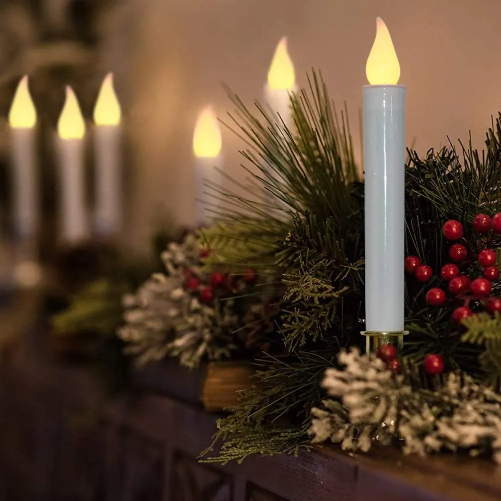 GOOTHY Christmas Window Lights, Automatic Timer LED Flickering Candles with Gold Base (6/18 Hour Timer), 9'' LED Battery Operated for Indoor Table Party Decor - Set of 4