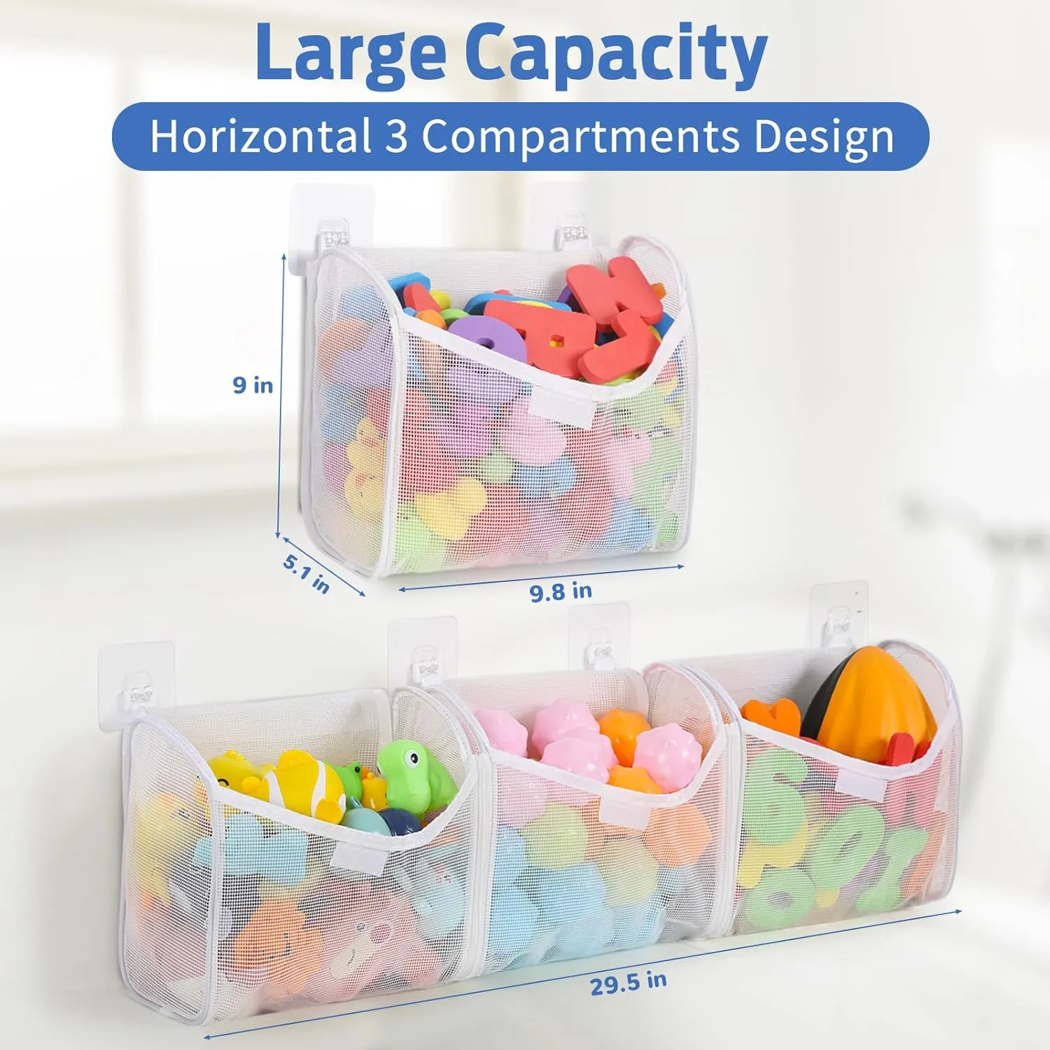 Goowin Bath Toy Storage, Bath Toy Holder, 3 Compartment Large Openings Bath Toy Organizer, Large Capacity Bath Tub Toy Holder, Kids Bathtub Toy Storage For Accessing & Sorting Toys (White, Upgrade)