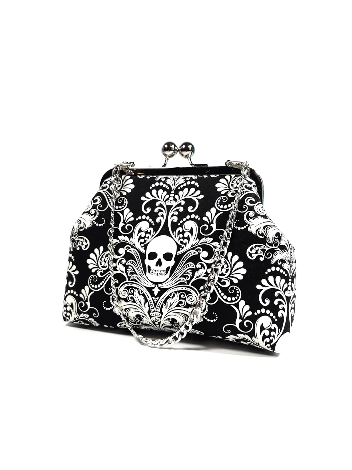 Gothic Glow-in-the-dark Damask Clutch Bag, Retro Kisslock Purse, Goth Evening Bag, Novelty Purse, Gift for Women