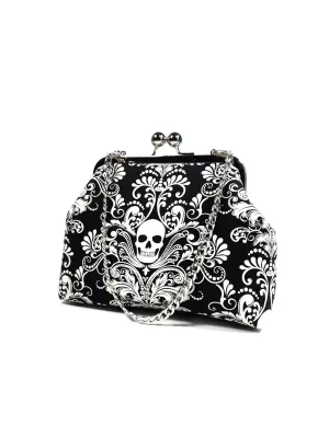 Gothic Glow-in-the-dark Damask Clutch Bag, Retro Kisslock Purse, Goth Evening Bag, Novelty Purse, Gift for Women