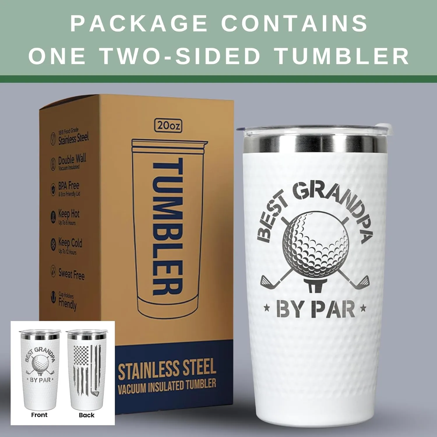 Grandpa Gifts - Fathers Day Gift for Grandpa by Par - Fathers Day Golf Gifts for Grandfather Golfer Men from Grandkids, Granddaughter, Grandson - 20 Oz Stainless Steel Tumbler