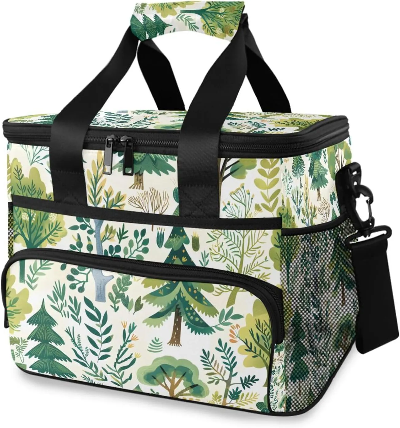 Green Tree Doodle Cooler Bag Insulated Cooler Soft Sided Cooler 24 Can Portable Picnic Bag Large Leakproof Lunch Bag Box for Beach Grocery Camping Travel Car Men Women