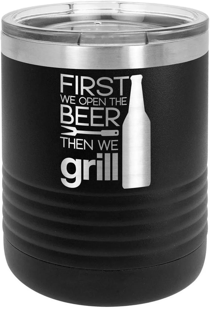 GRILL THINGS BLACK 10 oz Drink Tumbler with Lid | BBQ Quotes, Best Gift Idea | Yeti Lowball Style Stainless Steel Travel Mug | Engraved With Funny Quotes | OnlyGifts.com