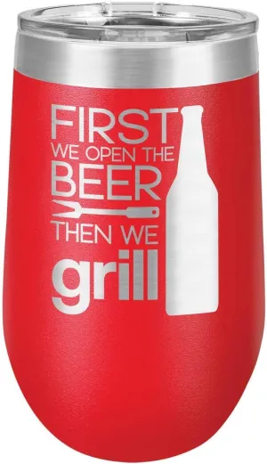 GRILL THINGS RED 16 oz Stemless Wine Glass with Lid | Laser Engraved Insulated Drink Tumbler With grilling Quotes | Best Gift Idea For Birthday with BBQ Quotes | OnlyGifts.com