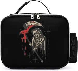 Grim Reaper Insulated Cooler Leather Lunch Bag Meal Tote Handbags with Adjustable Handle Strap Side Pocket