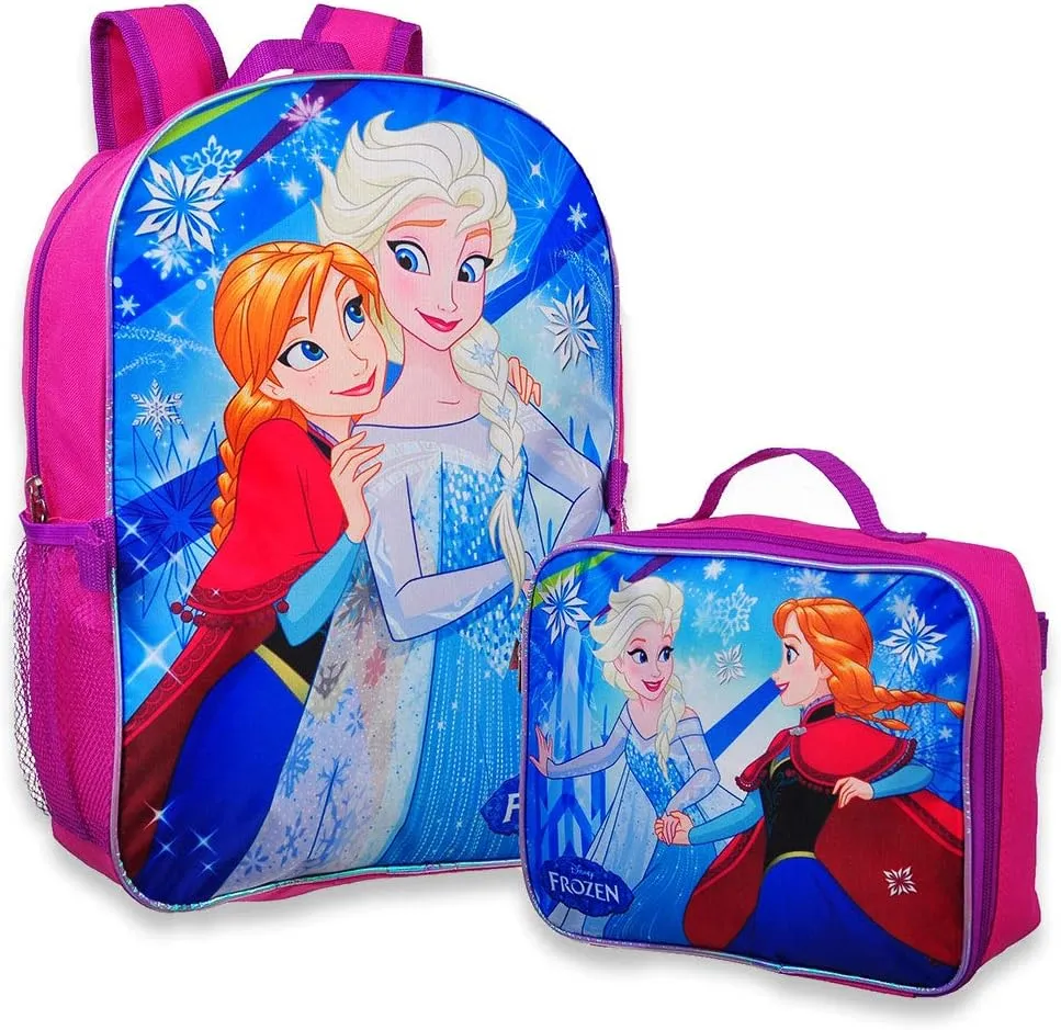 Group Ruz Frozen Anna, Elsa 16" Backpack with Detachable Matching Lunch Box