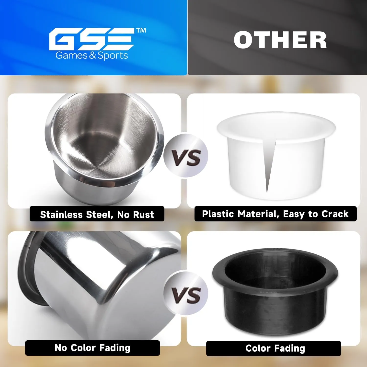 GSE Games & Sports Expert Stainless Steel Cup Holder, Drop-in Cup Holder for Casino Poker Tables, Work Desks, Boats, RVs, Cars & Trucks