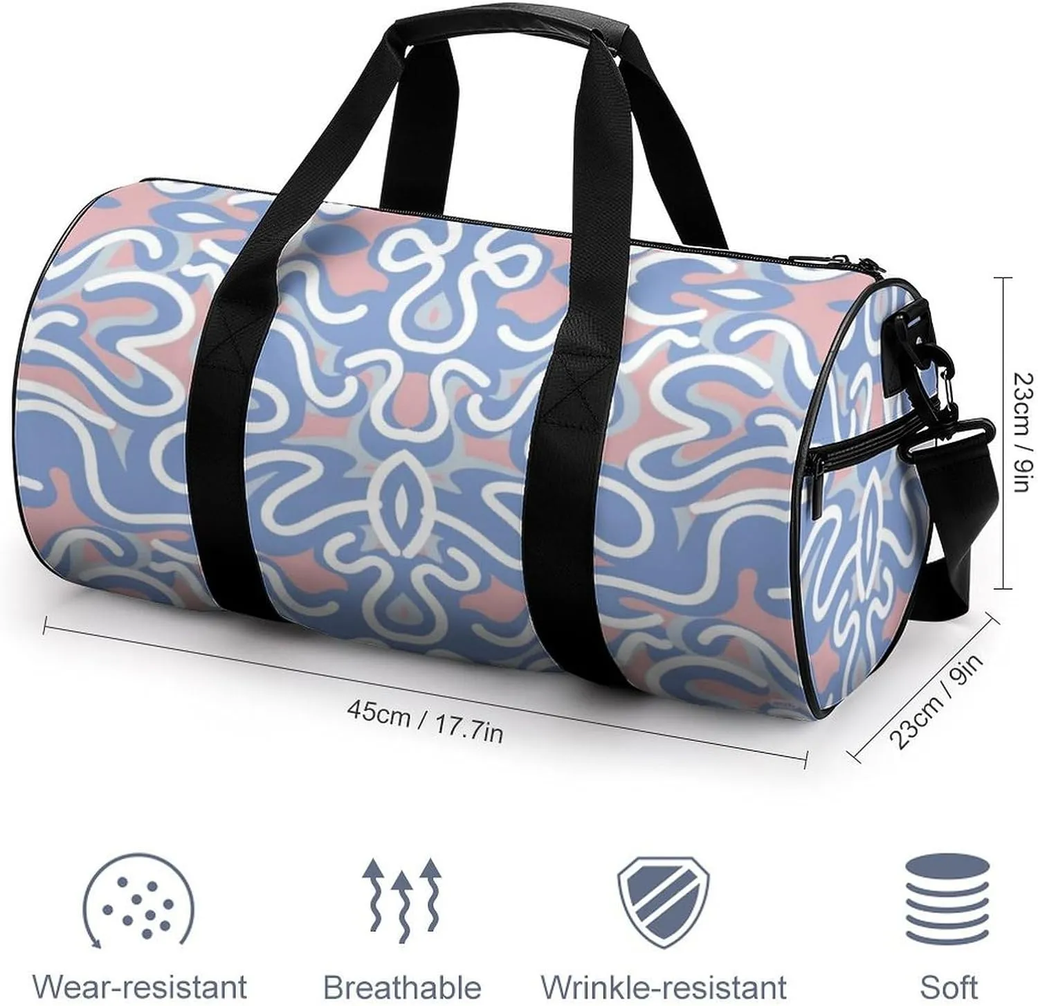 Gym Bag for Men Women Lightweight Sports Duffle Bag with Multiple Compartments Cylindrical Gym Bag for Fitness Travel And Outdoor Activities Ater Resistant Yoga Bag Training Bag Pastel Waves