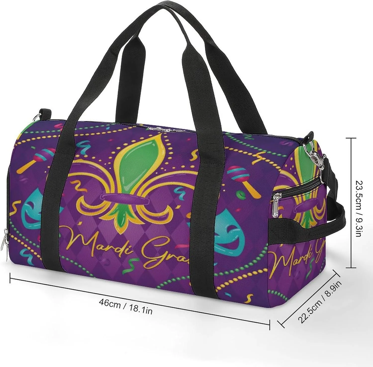 Gym Duffel Bag with Shoe Compartment Wet Pocket, Colored Venetian Masks Travel Bag for Men Women