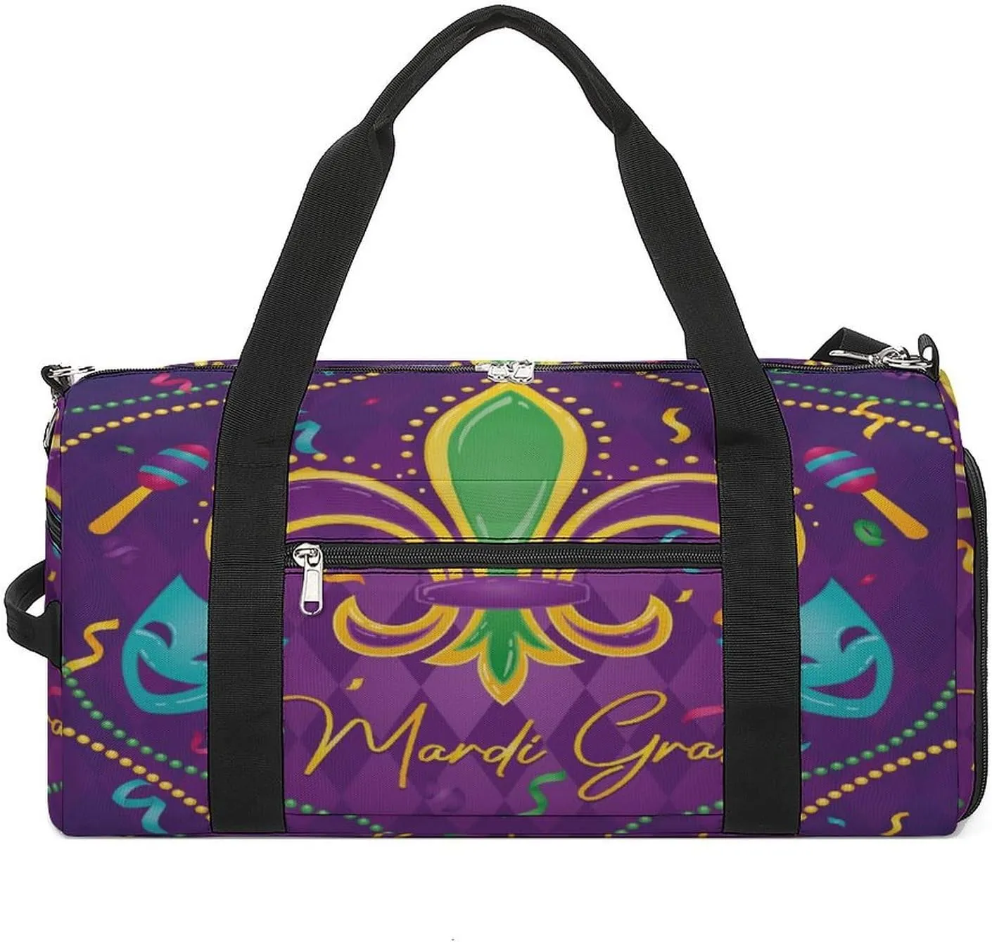 Gym Duffel Bag with Shoe Compartment Wet Pocket, Colored Venetian Masks Travel Bag for Men Women