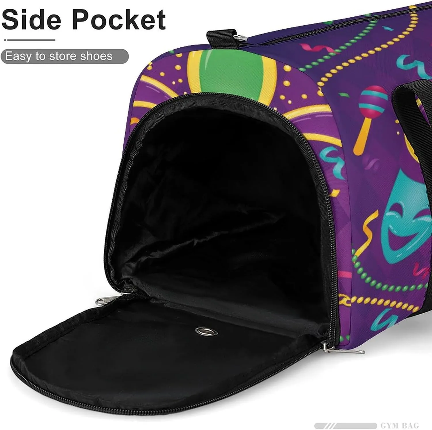 Gym Duffel Bag with Shoe Compartment Wet Pocket, Colored Venetian Masks Travel Bag for Men Women