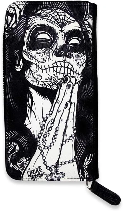 Gypsy Rose Women's Zip Around Clutch Wallet | Day of the Dead Goth Gothic Rockabilly Dia De Los Muertos Sugar Skull Print