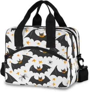 Halloween Bats Spiders Lunch Box for Men Women Adults Insulated Lunch Bag Cooler Bag with Adjustable Shoulder Strap for Work Picnic Travel