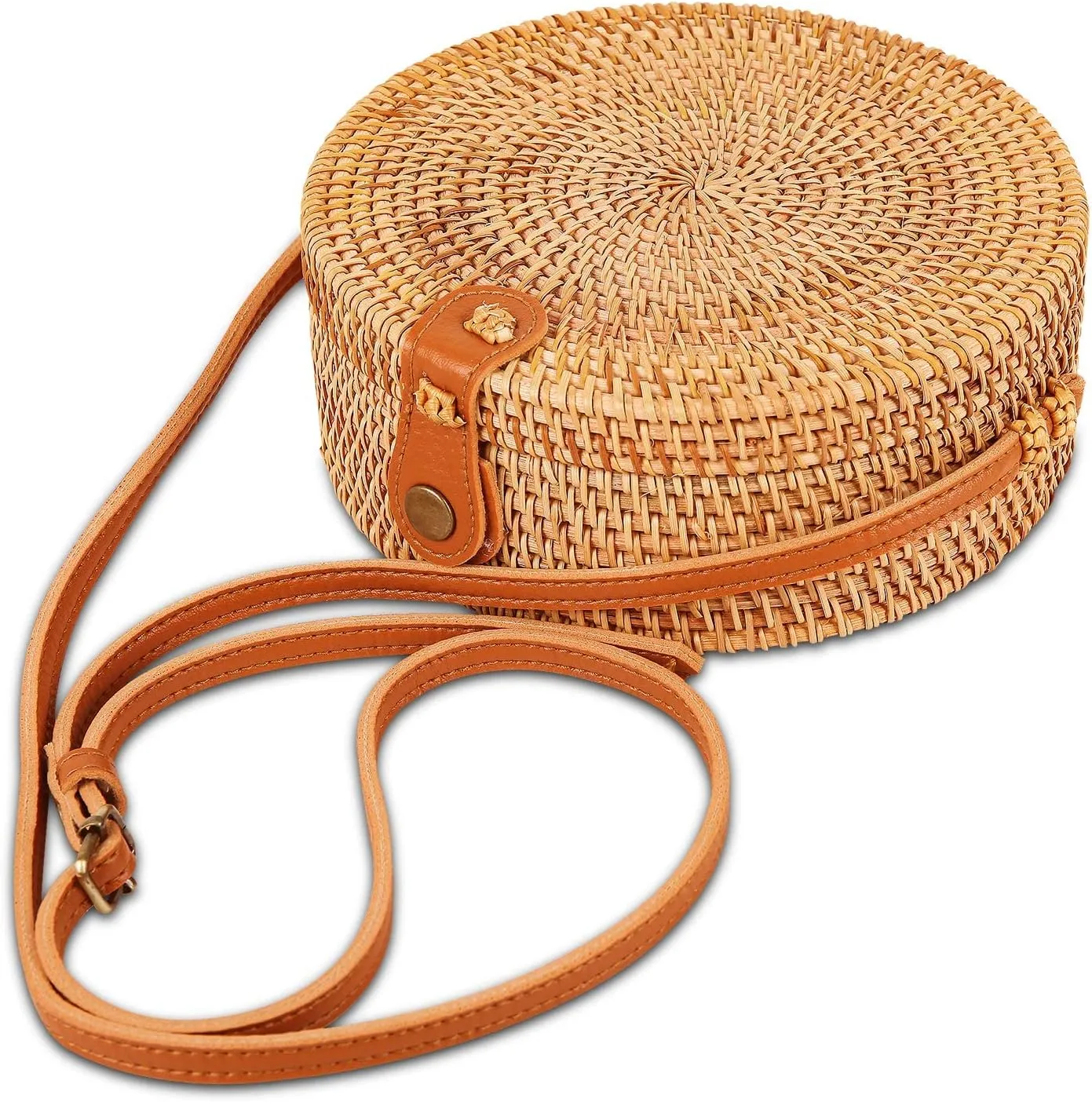 Handmade Craftsman Rattan Straw Bag Wicker Purse Rattan Crossbody Bag for Women with Scarf as Gift