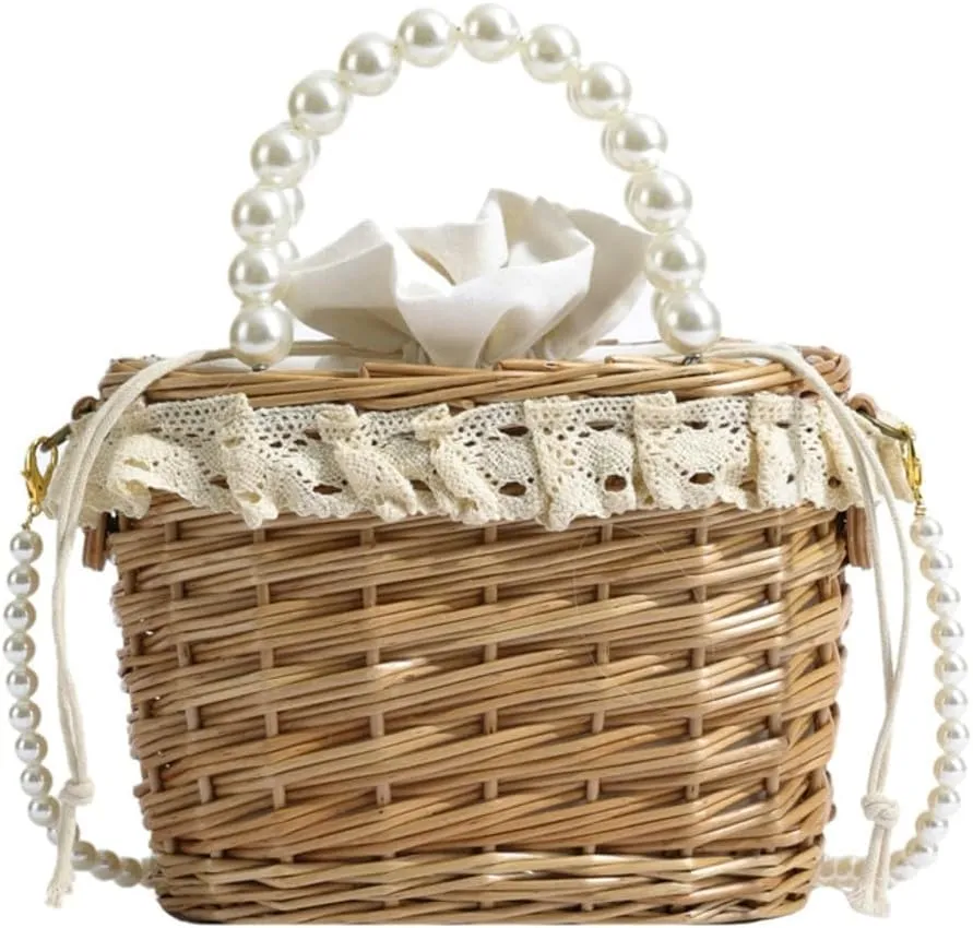 Handwoven Bucket Bags for Women Wicker Crossbody Bag Straw Handbag Rattan Satchel Bag Beach Bag for Travel Holiday Summer