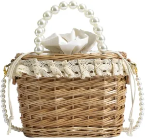 Handwoven Bucket Bags for Women Wicker Crossbody Bag Straw Handbag Rattan Satchel Bag Beach Bag for Travel Holiday Summer
