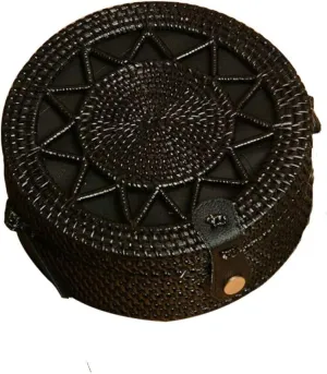 Handwoven Round Rattan Straw Bag for Women Shoulder Leather Button Straps Natural Chic Handmade Boho Bag Bali Purse