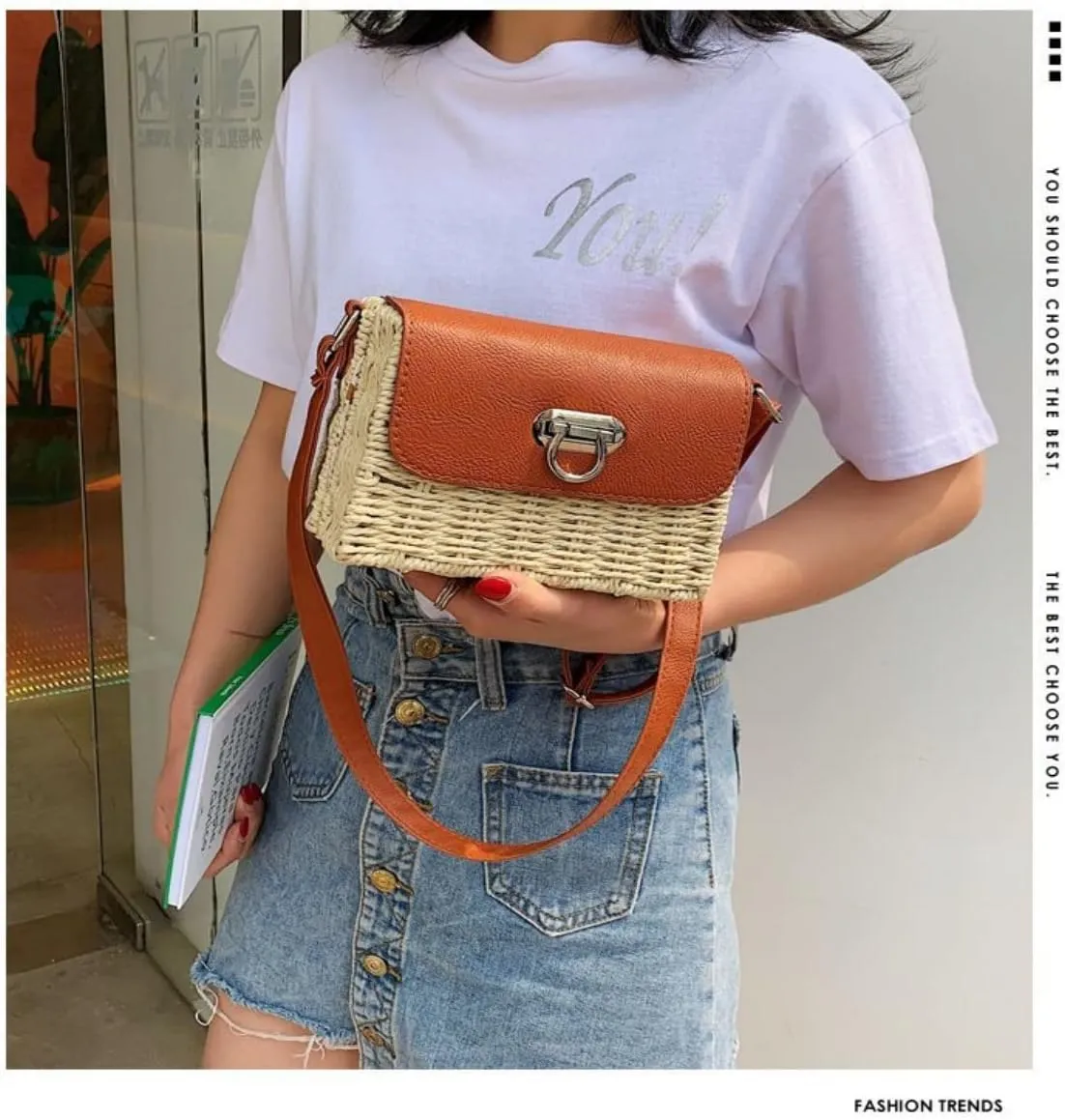 Handwoven Square Rattan Bag for Women Straw Crossbody Purse Leather Strap Handbag Shoulderbag Natural and Chic