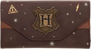 Harry Potter Hogwarts Metal Crest Foldover Flap Wallet Satchel Clutch Purse