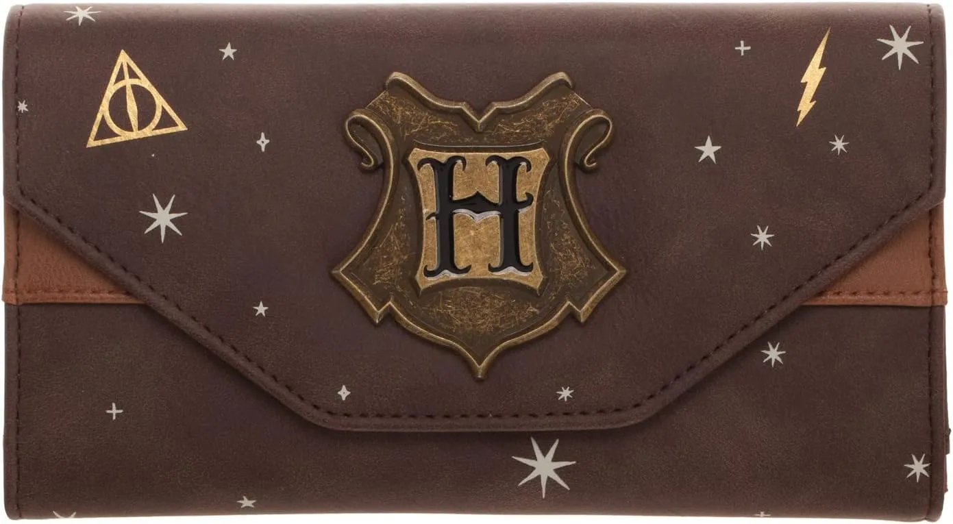 Harry Potter Hogwarts Metal Crest Foldover Flap Wallet Satchel Clutch Purse
