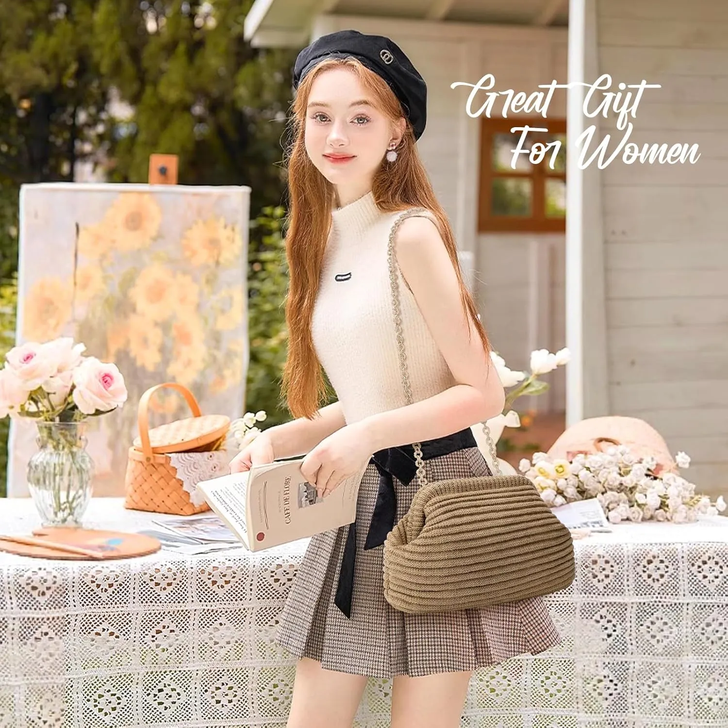 hatisan Crochet Clutch Purses for Women Knit Evening Bag Handbag Shoulder Crossbody Bag for Wedding Party