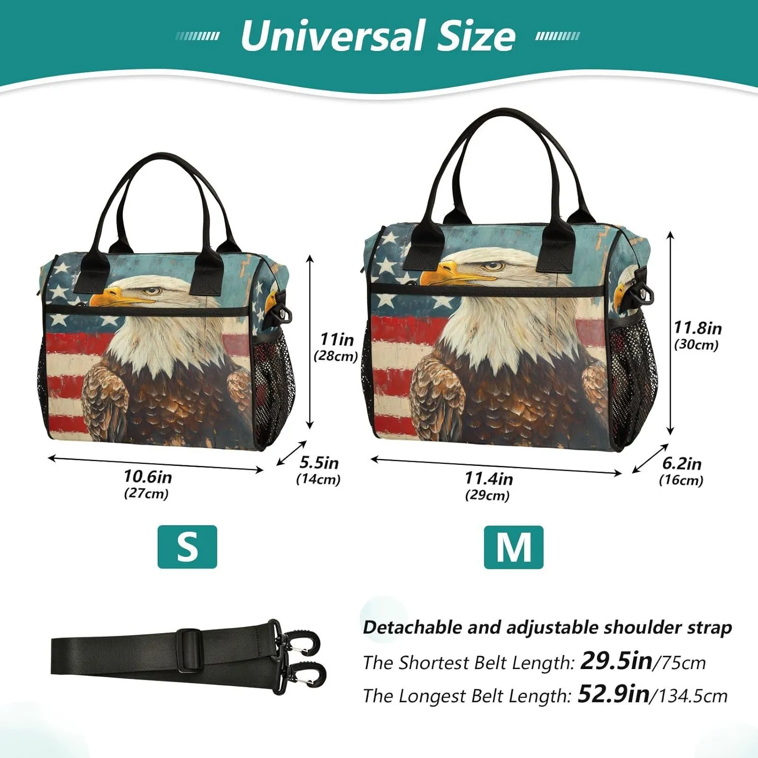 Hawk American Flag Large Lunch Box for Men Women Adults Insulated Lunch Bag Cooler Bag with Adjustable Shoulder Strap for Work Picnic Travel