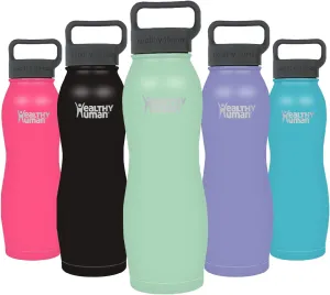 Healthy Human Stainless Steel Curve Water Bottle | 100% BPA Free Thermos for Kids & Adults | Vacuum Insulated Water Bottles | Metal Bottles with Leak Proof Lid (21 oz/ 621 ML, Seamist)