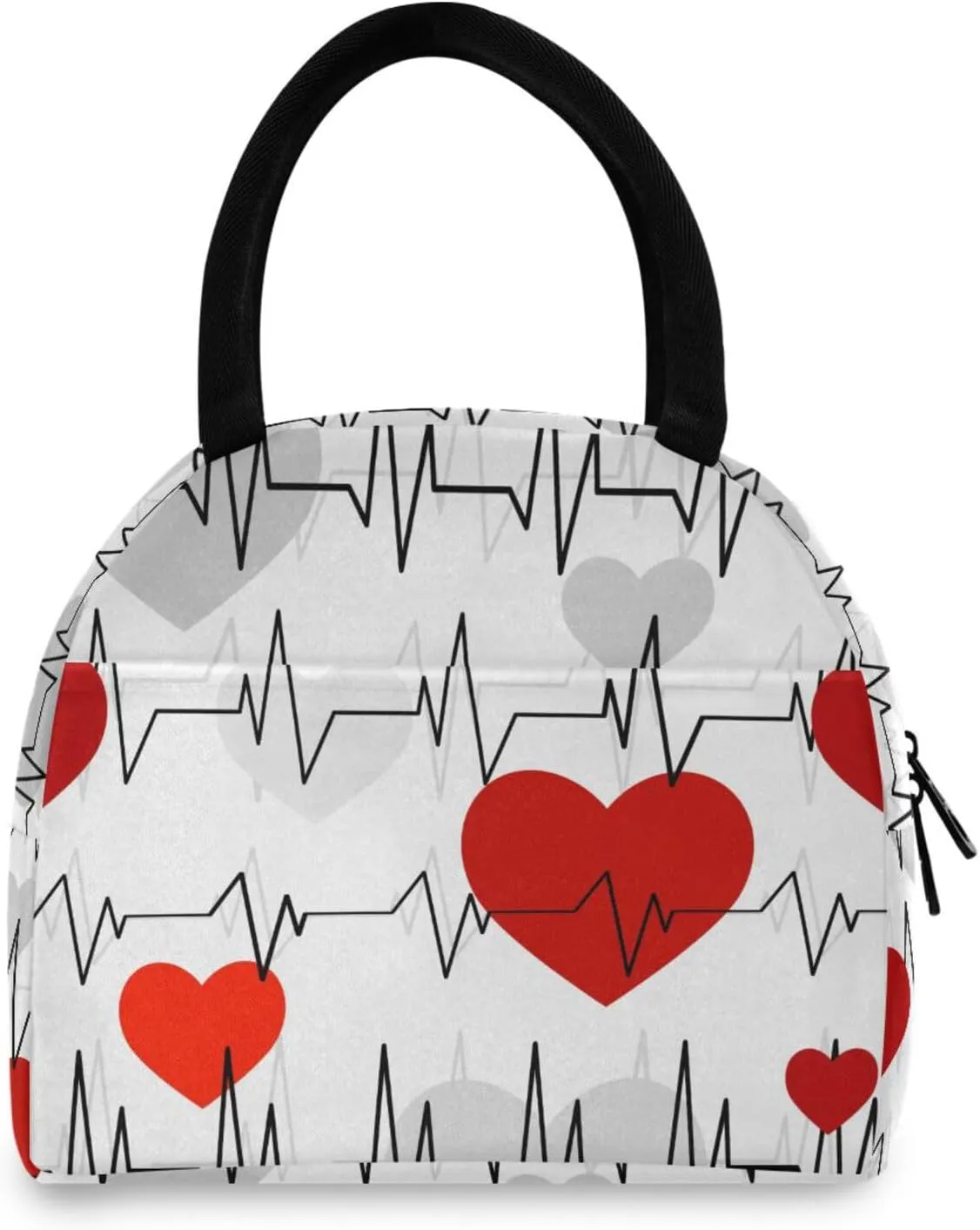 Heart Rhythms Pattern Lunch Bag Box Women, Tote Bag for Women Adult Men, Reusable Insulated Cooler Lunch Container