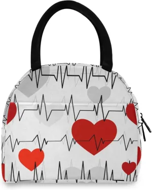 Heart Rhythms Pattern Lunch Bag Box Women, Tote Bag for Women Adult Men, Reusable Insulated Cooler Lunch Container