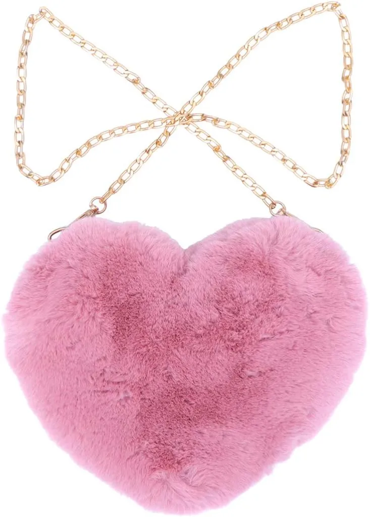 Heart Shaped Clutch Purse Heart Purse Faux Fur Shoulder Bag Crossbody Bag Fluffy Handbag Fuzzy Purses for Women