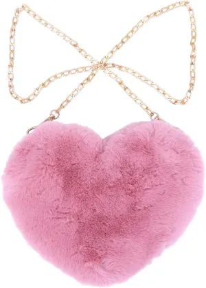Heart Shaped Clutch Purse Heart Purse Faux Fur Shoulder Bag Crossbody Bag Fluffy Handbag Fuzzy Purses for Women