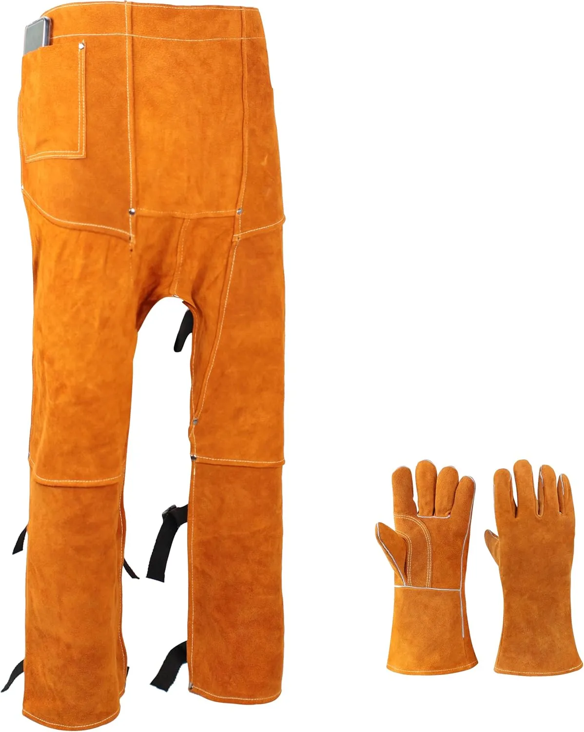 Heavy Duty Split Leather Welding Pants - Heat & Flame Resistant Leg Protection, Adjustable Sizes
