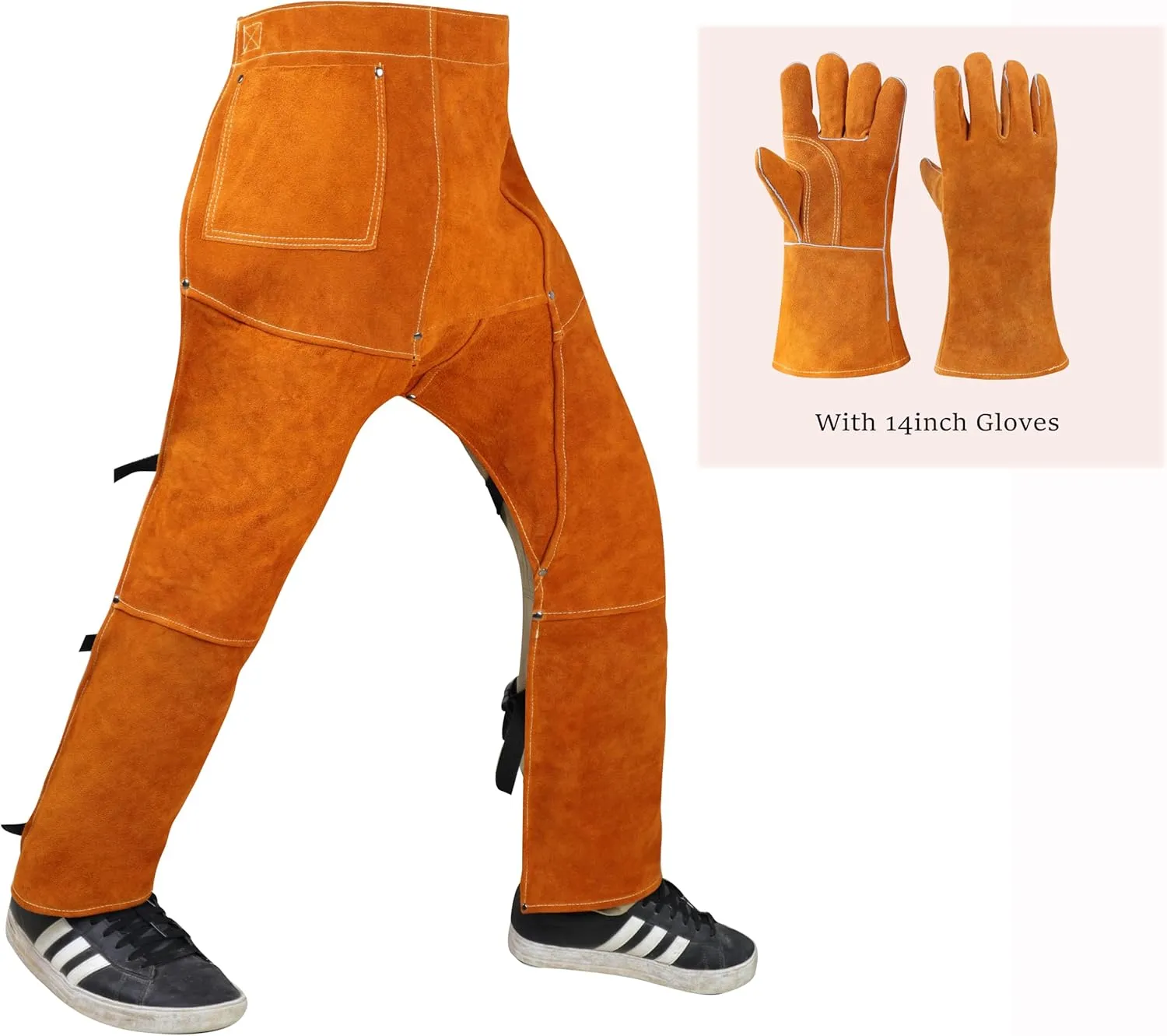 Heavy Duty Split Leather Welding Pants - Heat & Flame Resistant Leg Protection, Adjustable Sizes
