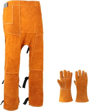 Heavy Duty Split Leather Welding Pants - Heat & Flame Resistant Leg Protection, Adjustable Sizes