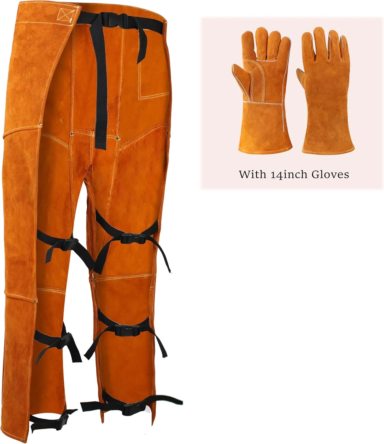 Heavy Duty Split Leather Welding Pants - Heat & Flame Resistant Leg Protection, Adjustable Sizes